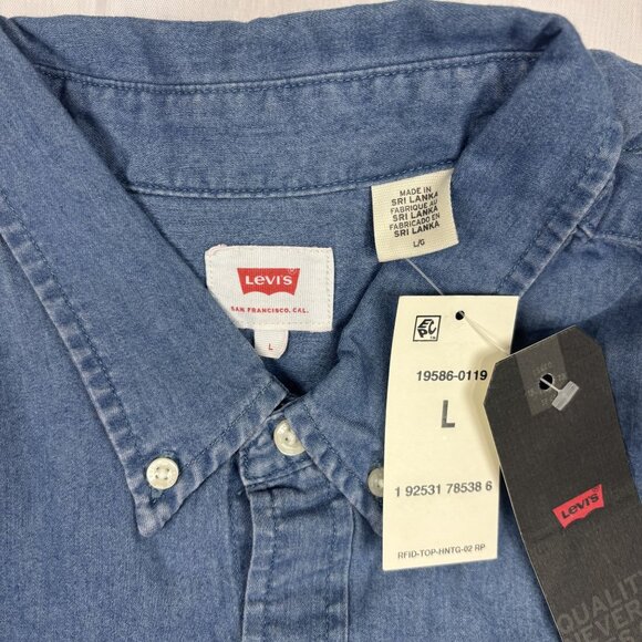 Levis Mens Long-Sleeve Denim Button-Down Shirt Size L Tencel Blend Light Blue - Picture 5 of 13